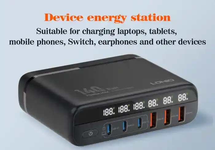 LDNIO A6140C 140W Super Fast Charging 6 USB Ports LED Display GaN Desktop Charger Adapter -1.5M